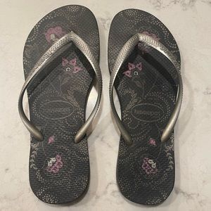Silver Havaianas Slim Flip Flops